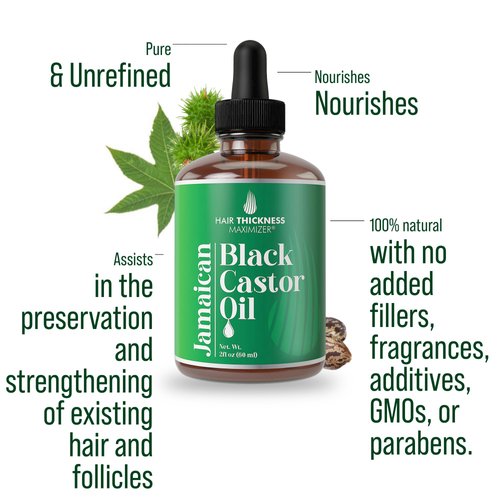 Jamaican Black Castor Oil For Hair Growth. Vegan Scalp Treatment For Women, Men with Dry, Frizzy, Weak Hair, Hair Loss 2oz