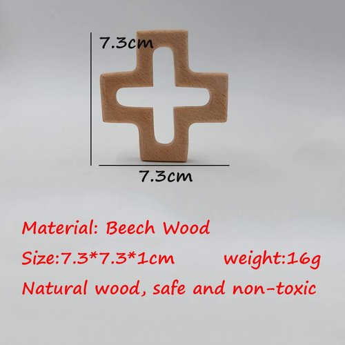Arakierst 2pcs Organic Wood Cross Pure Natural Animal Shape Toys Beech Wooden Handmade Grasping Pattern DIY Pacifier Chain Pendant