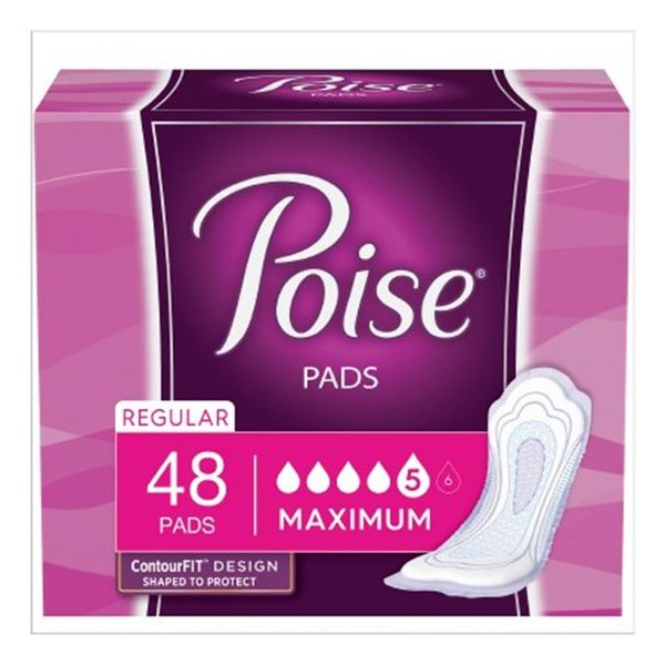 Poise Maximum Absorbent Female Bladder Control Pads Disposable White Regular 12.4" PK/48