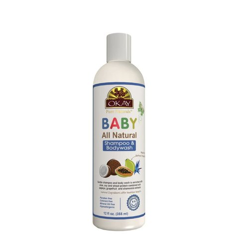 OKAY All Natural Baby Shampoo&Body Wash with Organic Ingredients Helps Gently Cleanse,Nourish,and Soften Baby's Skin And Hair Sulfate,Silicone,Paraben Free For All Skin&Hair Types Made in USA 12 oz