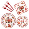 BQC 96 Pcs Firetruck Party Plates and Napkins Fire Truck Birthday Decorations Firefighter Party Favors Firetruck Party Supplies