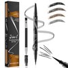 DEFSAP Microblading Eyebrow Pen, Eyebrow Pencil Magical 2-in-1 Dual-Ended Eye Brow Pencils for Women with 4-Fork-Tip & Single Tip and Double-Ended Eyebrow Brush Last All-Day (Black)