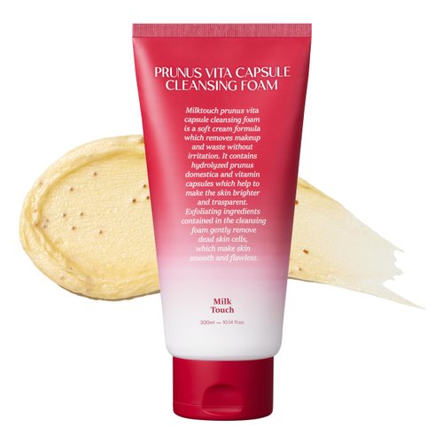 MILKTOUCH Prunus Vita Capsule Foaming Cleanser for All Skin Types | Foaming Face Wash for Oily Skin Gentle Face Cleanser | Gentle Hydrating Facial Cleanser Moisturizing Face Wash, 10.14 fl oz