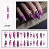 Almond Halloween Press on Nails Purple Fake Nails Full Cover Ghost Spider Web Design Glue on Nails Long Stiletto Acrylic Nails Cute Halloween Artificial Nails Press ons for Women Manicure DIY 24Pcs
