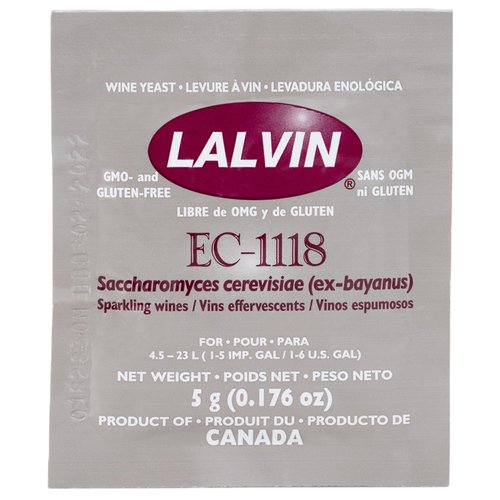 Lalvin EC-1118 Wine Yeast (20 Pack) - Champagne Yeast - Make Wine Cider Mead Kombucha At Home - 5 g Sachets - Saccharomyces cerevisiae - Sold by CAPYBARA Distributors Inc.