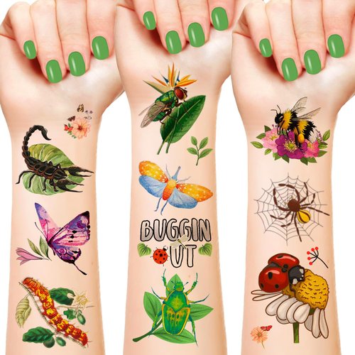 24 Sheets Insect Temporary Tattoos Bug Themed Party Favors, Birthday Decorations, and Classroom Rewards for Kids