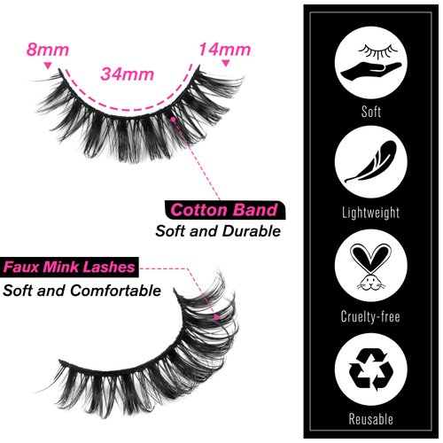 SYlashes Russian Strip Lashes 14mm False Eyelashes D Curl Faux Mink Lashes Fluffy Fake Lashes Look Like Extensions 10 Pairs