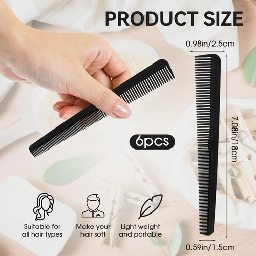 6 PCS Premium Carbon Fiber Barber Combs, Taper Comb Carbon Fiber Combs for Men Fine Tooth Comb Salon Hairdressing Comb Styling Comb Heat Resistant Parting Comb for Men, Women and Hair Stylist Use