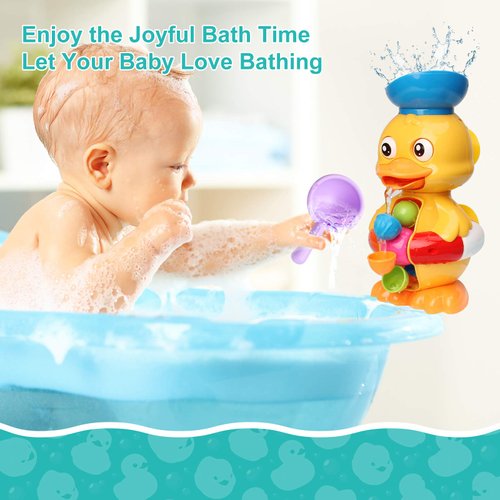 Sitodier Bath Bathtub Toys for Toddlers 18+ Months | Duck Bathtub Toys with Rotatable Waterwheel/Eyes | Bathroom Strong Suckers Water Scoop Fun Bath Toys for Toddlers Boys Girls 2-4 Years