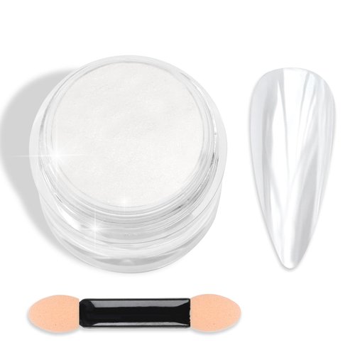 Erinde White Pearl Chrome Nail Powder, Mirror Effect Chrome Powder for Nails, Pearlescent Ice Clear Nail Chrome Powder, Mermaid Pigment Moonlight Glitter Dust Kit for Nail Art Decoration