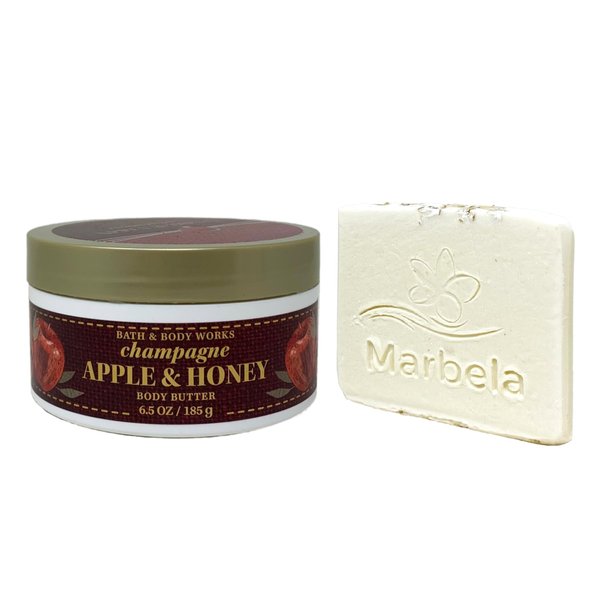 Bath & Body Works Champagne Apple & Honey Body Butter with a Natural Oats Sample Soap