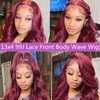 MISSJAY 20 Inch Burgundy Lace Front Wigs Human Hair 13x4 Hd Lace Front Wigs Human Hair Wine Red Body Wave Lace Front Wigs Human Hair 180 Density Glueless HD Lace Frontal Wigs Human Hair