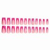 MISUD Press on Nails Long Square Fake Nails Glossy Glue on Nails Hot Pink French Tip Acrylic Nails Squoval Artificial Nails Summer Flower Stick on False Nails with Design 24 pcs