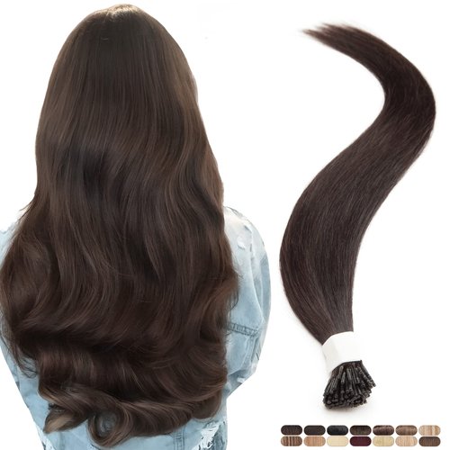 Elailite I Tip Hair Extensions Real Human Hair V3.0 Itip Keratin Bonded #1B Natural Black (18 Inch) 100 Strands Natural Stick Hair 50g for Women