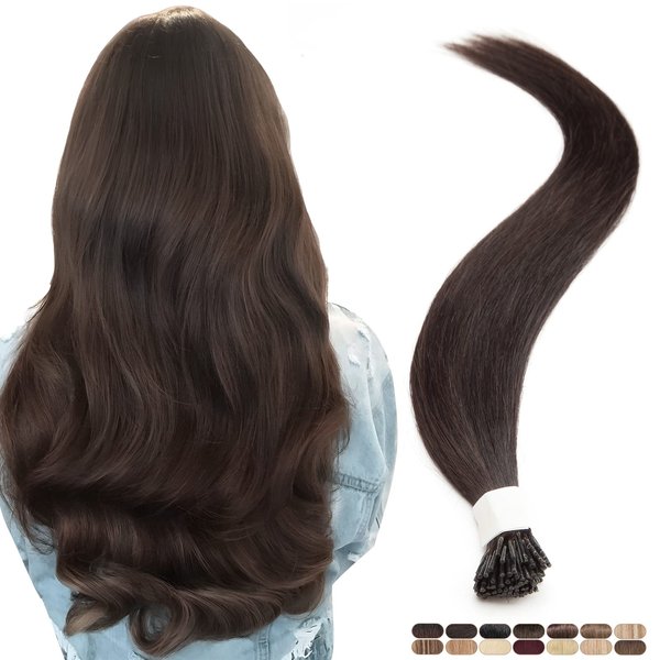 Elailite I Tip Hair Extensions Real Human Hair V3.0 Itip Keratin Bonded #1B Natural Black (18 Inch) 100 Strands Natural Stick Hair 50g for Women