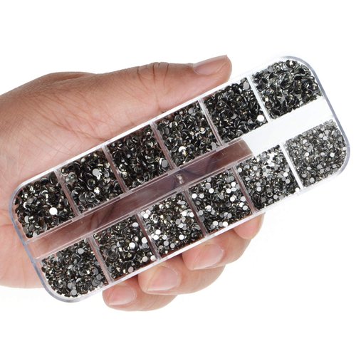 LPBeads 3456 Pieces 6 Sizes Transparent Black Flat Back Round Crystal Rhinestones for Crafts Nails Art Face Makeup Clothes DIY with Pick Up Tweezers and Picking Pen