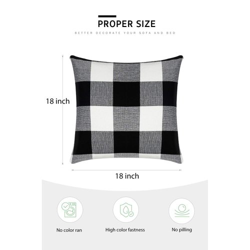 Syntus Set of 2 Buffalo Check Throw Pillow Covers Farmhouse Outdoor Plaid Square Pillow Cushion Case Black and White Polyester Linen for Christmas Thanksgiving Decor Car Bed Sofa, 18 x 18 inches