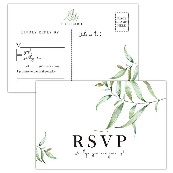 50 RSVP Postcards, Rsvp Cards for Wedding, Bridal Shower, Baby Shower, Greenery RSVP Response Cards, 4 x 6 Inches.