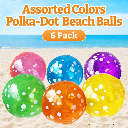 Beach Balls Neon Color Polka Dots Beach Balls for Kids & Adults – 6 Beach Balls in 6 Colors – Inflatable Beach Ball 9-inch (6 Pack)