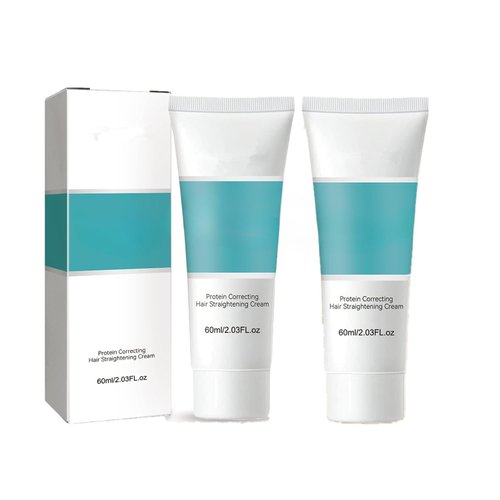 Protein Straightening Cream for All Hair Types with Nourishing Collagen Formula - Controls Frizz and Boosts Shine (2pcs)