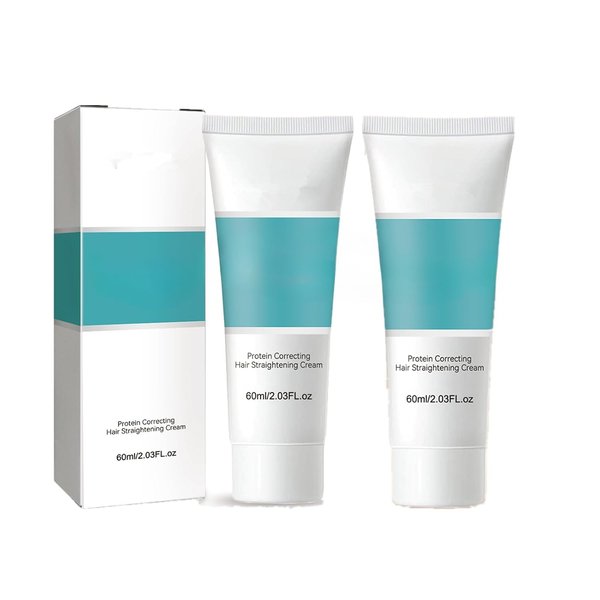Protein Straightening Cream for All Hair Types with Nourishing Collagen Formula - Controls Frizz and Boosts Shine (2pcs)