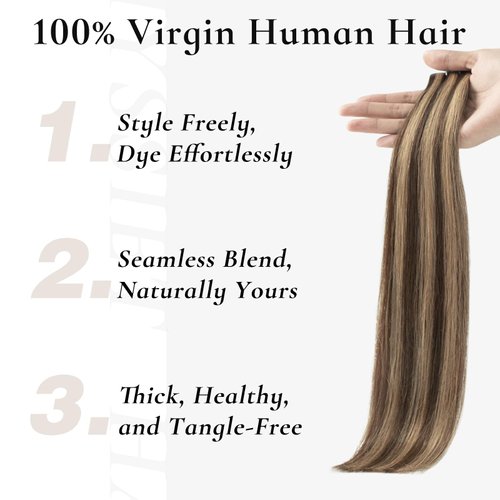 Hyssiet Invisible Tape In Hair Extensions Human Hair Chocolate Brown Highlighted Caramel Blonde 14Inch Remy Soft Seamless Double Side 20Pcs 50G Tape Cabello Humano Extensiones