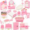 ONEST 32 Pieces Dollhouse Furniture Set Mini House Accessories with Bedroom Living Room Bathroom Kitchen Miniature 1:12 Furniture Accessories Model for Kids