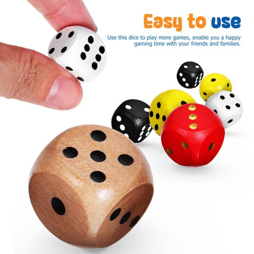 NUOBESTY 25pcs 16mm Game Dice Set, 6 Sided Dice 5 Colors Rounded Corner Dot Dice Wooden Standard Game Dice for Classroom Math Teaching Board Games
