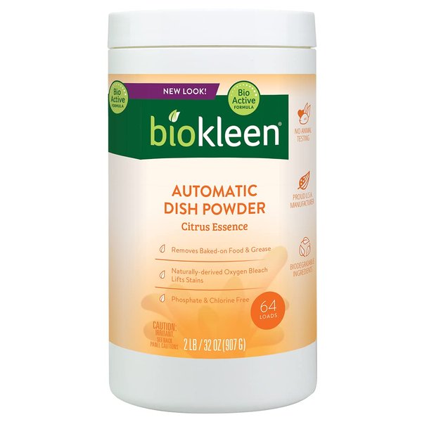 Biokleen Plant Based Automatic Dishwasher Dish Soap Powder- Spot-Free Results, 32 oz Citrus