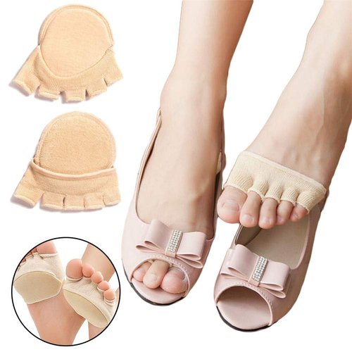 Open Five-Toes Socks Forefoot Pads, Women Anti-Slip Breathable Sweat-Absorbent Peep Toe Half Socks Cushions, Relief Forefoot Pain Toe Separating Correction Socks No Show Heelless Toe Socks (Skin)