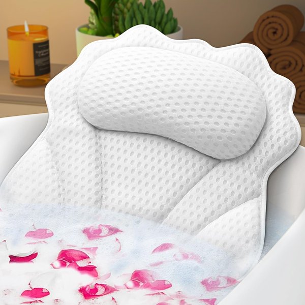 Bath Pillow RUVINCE Ergonomic Luxury Bathtub Pillow with Head,Neck, Shoulder and Back Support, 4D Bath Pillows for tub with 6 Powerful Suction Cups, Fits All Bathtub