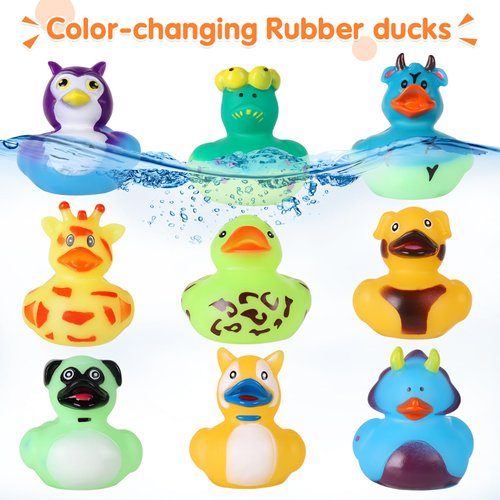 24 Pack Color Changing No Hole Rubber Ducks, Color Change Baby Bath Toys Without Holes for Toddlers Kids Ages 1-3 4-8, Valentines Day Gifts for Kids, Valentines Floating Toys Gift for Bath