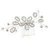 SAMKY Handmade Faux Pearl Crystal Bead Flower Leaf Bridal Wedding Tiara Comb - Silver Plated FC019