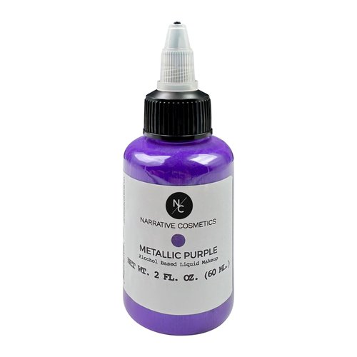 Narrative Cosmetics Metallic Alcohol Airbrush Paints - 2 fl oz, Skin Safe, Quick Dry, Waterproof, Sweatproof, Transferproof Liquid Makeup for Bodypainting, Theater, FX Makeup - Metallic Purple