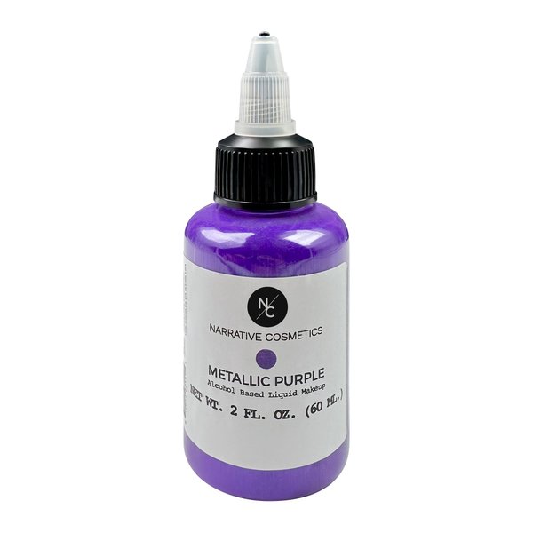 Narrative Cosmetics Metallic Alcohol Airbrush Paints - 2 fl oz, Skin Safe, Quick Dry, Waterproof, Sweatproof, Transferproof Liquid Makeup for Bodypainting, Theater, FX Makeup - Metallic Purple