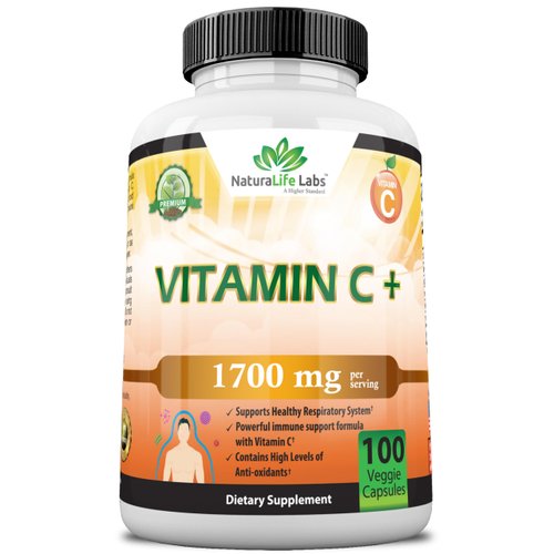NaturaLife Labs A Higher Standard Vitamin C 1,700 MG with Vitamin D3, Zinc, Elderberry, Ginger Root - Maximum Strength Multi System Immune Support- 100 Veggie Capsules