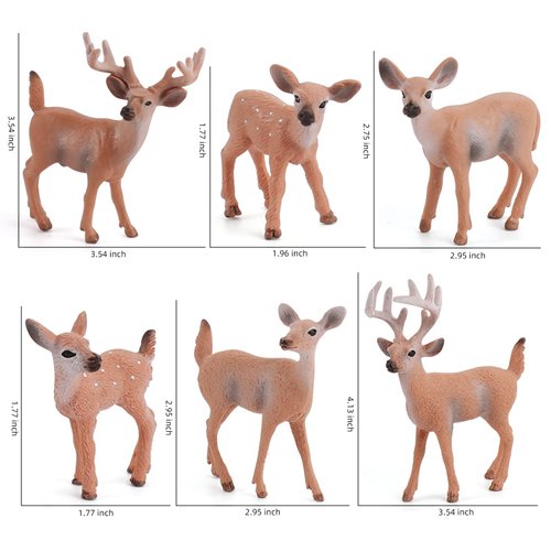 Woodland Wild Animals Toy Playset White Tail Deer Figurines Toys Christmas Scene Decoration Cake Tooper Decoration Accessory Cognitive Toys for Kids 6 Pcs