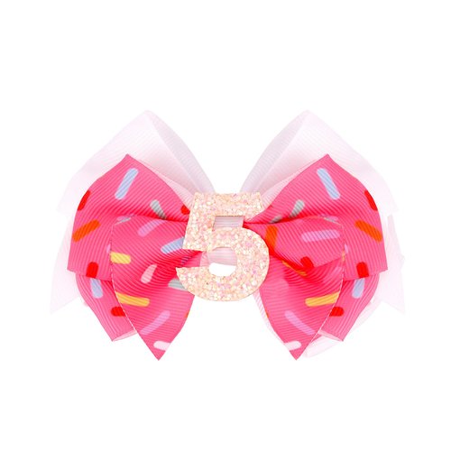 Vovii Birthday Hair Bow Clip for 5th Birthday Decorations for Girl, Pink Ice Cream Baby Bow Party Decorations for 5 Year Old Girl Birthday Decorations, Happy 5th Birthday Decorations for Girls Hair