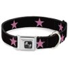 Dog Collar Seatbelt Buckle Star Black Pink 13 to 18 Inches 1.5 Inch Wide