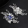Aimimier Bridal Hair Comb for Women Crystal and Pearl Side Comb for Wedding Leaf Headpiece with Marquise Bridesmaid Hair Jewelry Prom Party Festival Headdress(Silver/Blue)