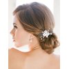Catery Flower Bride Wedding Hair Comb Silver Small Side Comb Blue Crystal Hair Piece Jewelry Accessories for Women and Girls