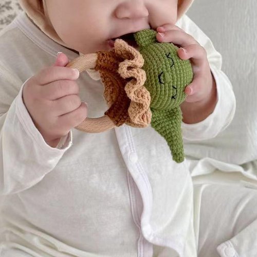DICHA Wooden Baby Rattle-Crochet Baby Rattle- Infant Rattle Sensory Development Wooden Toys Set-Includes Beech Wooden Teething Ring- Baby Teether for Star Wars Fans The Baby Child
