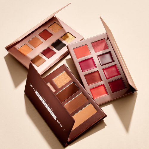 Motives® X Amber Essential Collection V. 2 - Makeup Palette Medium to Dark Skin Tones- Three-palette Collection for Eye, Lip & Cheek, and Face. Includes Eyeshadow, Lip Color, Blush, Contour