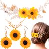 OIIKI Sunflower Bridal Accessories Kit, Wedding Sunflower Headband, Bridal Sunflower Necklace Earrings, Flower Crystal Hair Vine Decorative Clips for Women, Parties