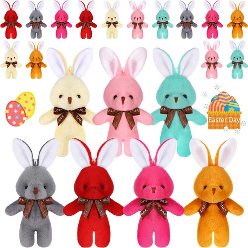 Skylety 21 Pieces Mini Bunny Stuffed Animal Bulk 6.3 Inch Plush Bunny 7 Colors Soft Tiny Plush Toys Small Rabbit Doll Keychain Cute Easter Birthday Party Decorations (Cute Style)