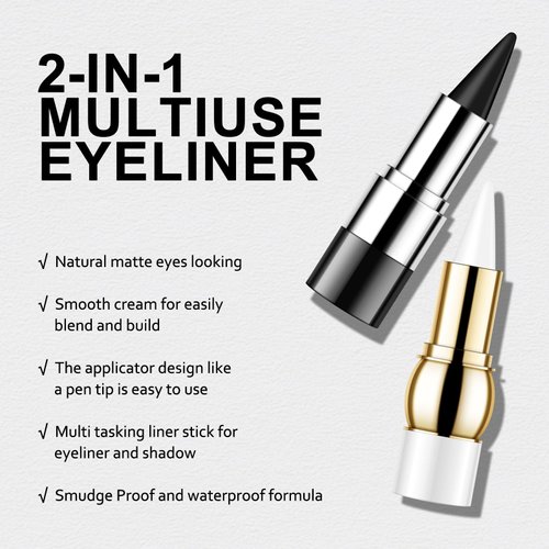 KYDA 2 Colors Gel Eyeliner, Smooth Cream Eyeliner, Natural Matte Black Tinted Eyeliner Cream, Crayon Eyeliner Stick, Multiuse Stick for Liner and Eyeshadow