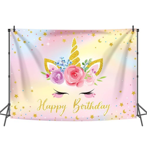 XYJolivian Unicorn Backdrop Happy Birthday Party Decorations for Girls Princess Children's Birthday Party Decorations Studio Props 6x3.6FT