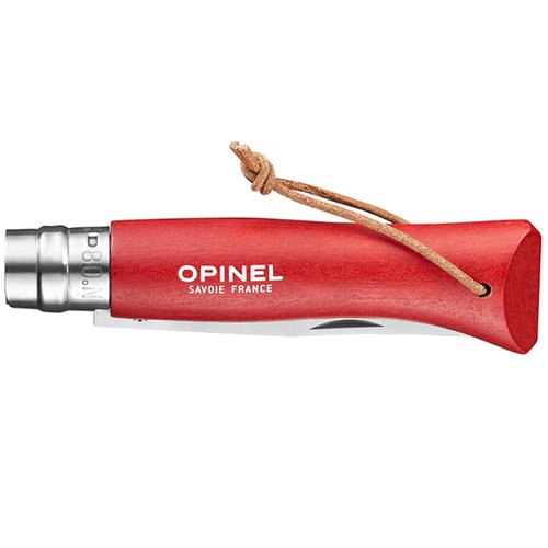 Opinel Colorama Series No. 8 - Stainless Steel Everyday Carry Folding Pocket Knife with Leather Strap, Painted Hornbeam Handles