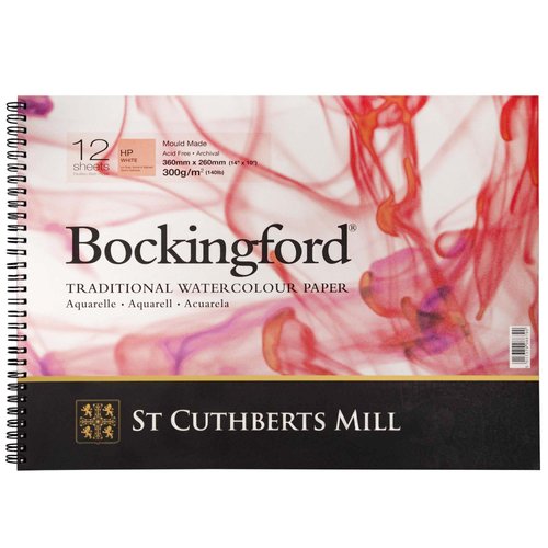 St. Cuthberts Mill Bockingford Watercolor Paper Spiral Pad - 14x10-inch White Water Color Paper for Artists - 12 Sheets of 140lb Hot Press Watercolor Paper for Gouache Ink Acrylic Charcoal and More