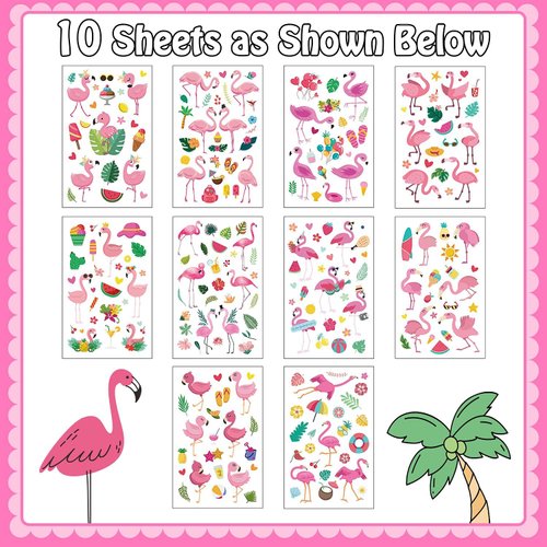 Cerlaza 235 Styles Hawaiian Luau Flamingo Temporary Tattoos for Kids Girls, Tropical Fake Tattoo Stickers Party Supplies Favors Decorations (10 Sheets)